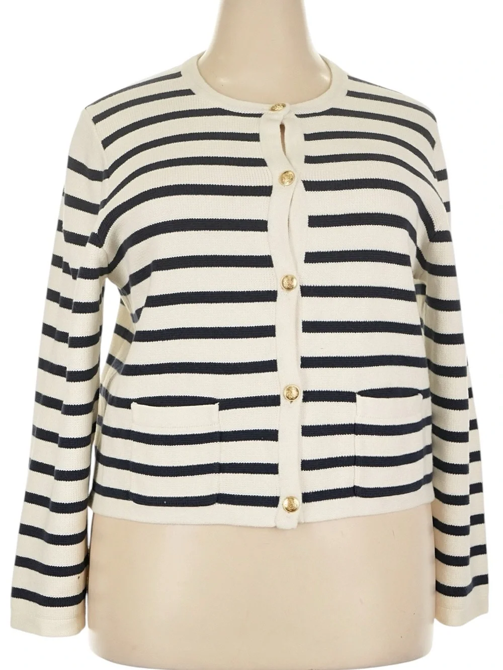 J. Crew Emilie Sweater Lady Jacket in Stripe XXL Navy Cream Stripe Work Office